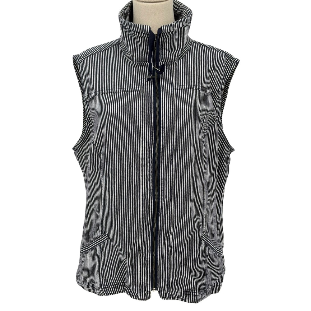 Christopher & Banks Vest Navy White Railroad Stripe Zip Up XL